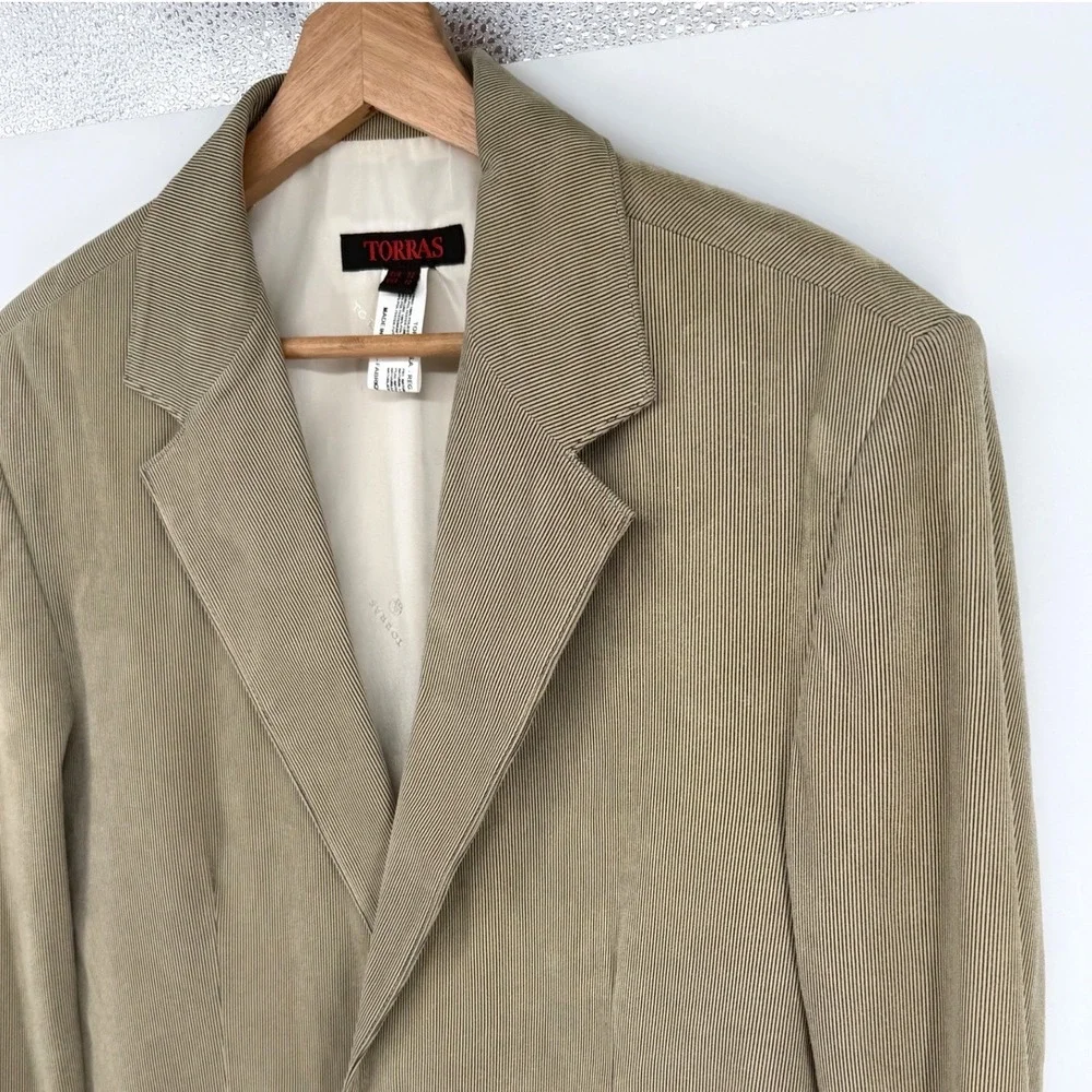Torras Striped Leather Blazer Two Button Closure Yellow Color Jacket Size 42 846